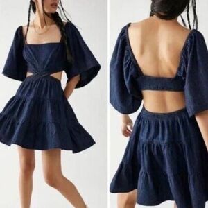 Free people cross of sunlight denim cutout mini dress